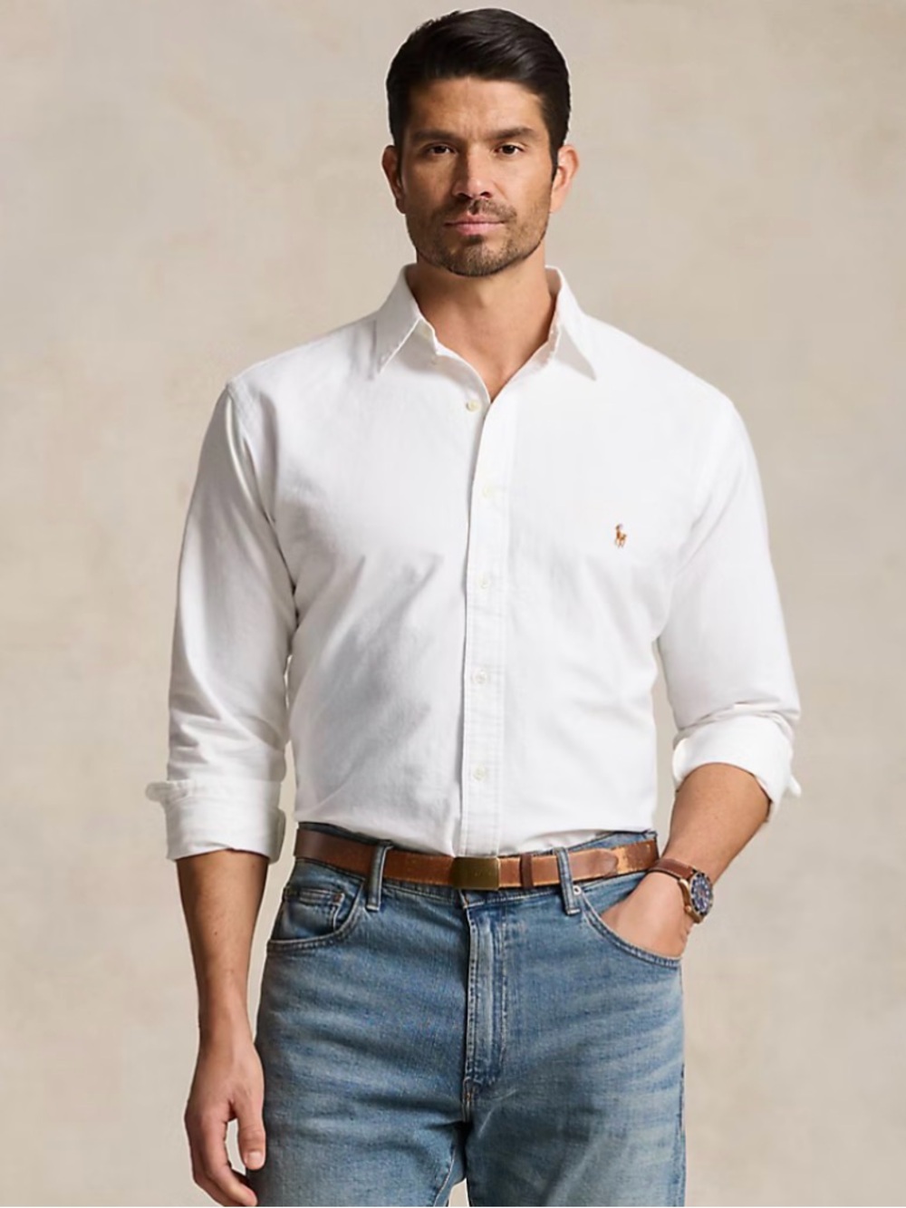Ralph Lauren White Shirt with Navy Polo Label